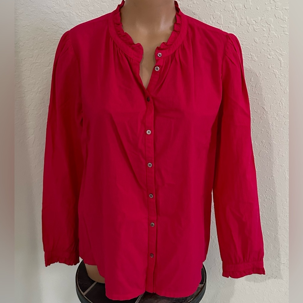 XiRENA Red Ruffle-Collar Button-Front Blouse - Picture 2 of 7